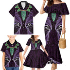 Aotearoa Pounamu Niho Family Matching Mermaid Dress and Hawaiian Shirt Silver Fern Mix Maori Pattern - Purple