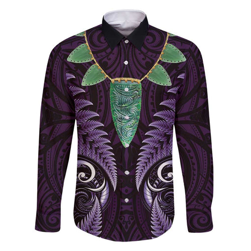 Aotearoa Pounamu Niho Family Matching Short Sleeve Bodycon Dress and Hawaiian Shirt Silver Fern Mix Maori Pattern - Purple