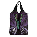 Aotearoa Pounamu Niho Grocery Bag Silver Fern Mix Maori Pattern - Purple