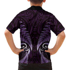 Aotearoa Pounamu Niho Hawaiian Shirt Silver Fern Mix Maori Pattern - Purple