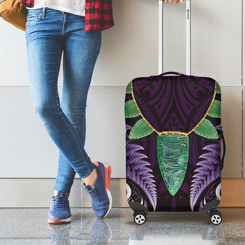 Aotearoa Pounamu Niho Luggage Cover Silver Fern Mix Maori Pattern - Purple