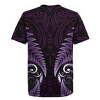 Aotearoa Pounamu Niho Rugby Jersey Silver Fern Mix Maori Pattern - Purple
