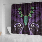 Aotearoa Pounamu Niho Shower Curtain Silver Fern Mix Maori Pattern - Purple