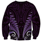 Aotearoa Pounamu Niho Sweatshirt Silver Fern Mix Maori Pattern - Purple