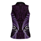 Aotearoa Pounamu Niho Women Sleeveless Polo Shirt Silver Fern Mix Maori Pattern - Purple