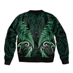 Aotearoa Pounamu Niho Bomber Jacket Silver Fern Mix Maori Pattern - Green