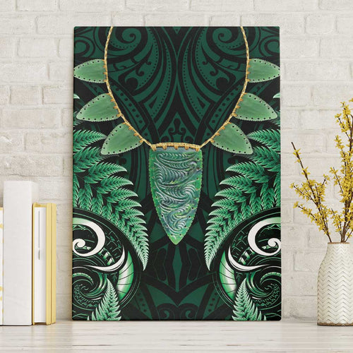 Aotearoa Pounamu Niho Canvas Wall Art Silver Fern Mix Maori Pattern - Green