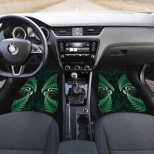 Aotearoa Pounamu Niho Car Mats Silver Fern Mix Maori Pattern - Green