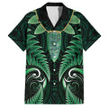 Aotearoa Pounamu Niho Family Matching Off The Shoulder Long Sleeve Dress and Hawaiian Shirt Silver Fern Mix Maori Pattern - Green