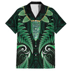 Aotearoa Pounamu Niho Family Matching Off The Shoulder Long Sleeve Dress and Hawaiian Shirt Silver Fern Mix Maori Pattern - Green