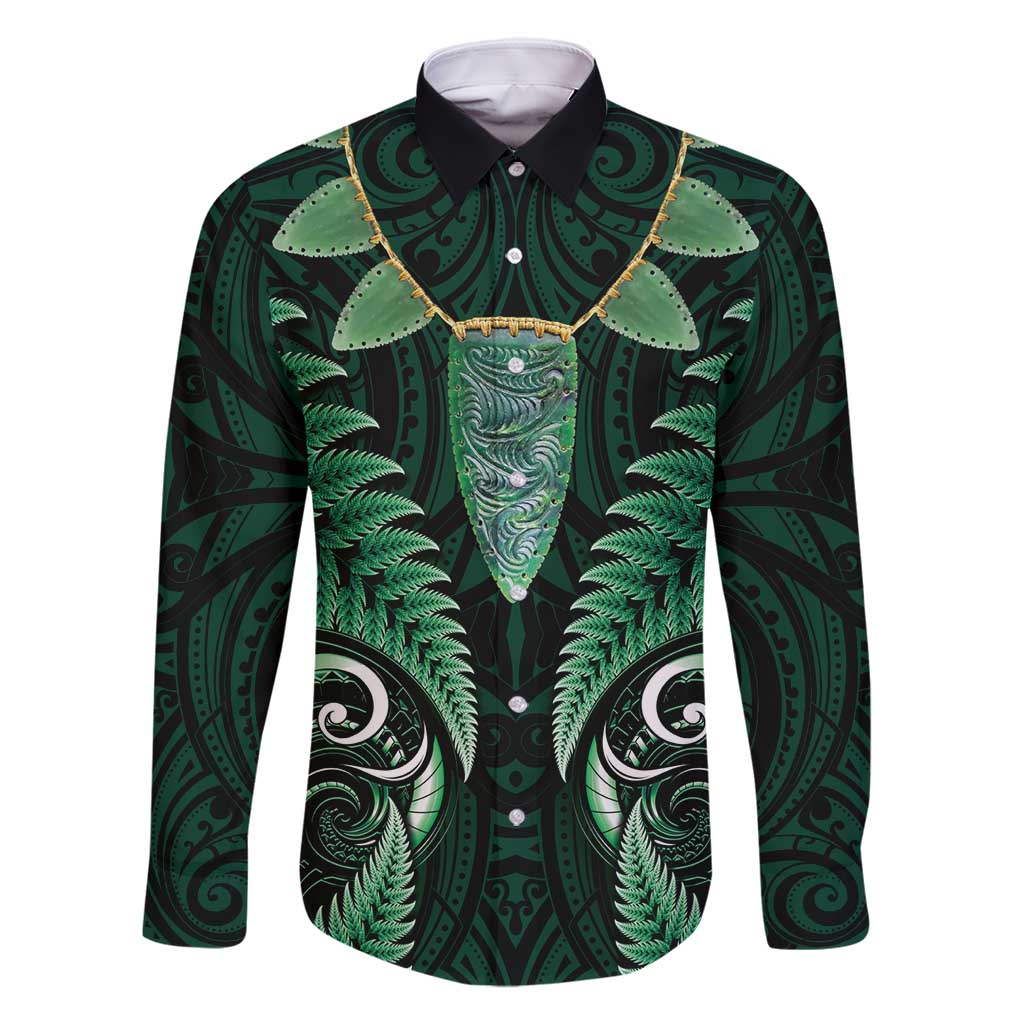 Aotearoa Pounamu Niho Family Matching Off Shoulder Maxi Dress and Hawaiian Shirt Silver Fern Mix Maori Pattern - Green