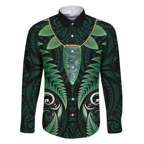 Aotearoa Pounamu Niho Family Matching Off Shoulder Short Dress and Hawaiian Shirt Silver Fern Mix Maori Pattern - Green