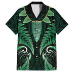 Aotearoa Pounamu Niho Family Matching Short Sleeve Bodycon Dress and Hawaiian Shirt Silver Fern Mix Maori Pattern - Green