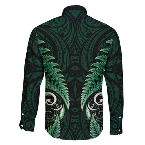 Aotearoa Pounamu Niho Family Matching Tank Maxi Dress and Hawaiian Shirt Silver Fern Mix Maori Pattern - Green