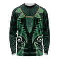 Aotearoa Pounamu Niho Long Sleeve Shirt Silver Fern Mix Maori Pattern - Green