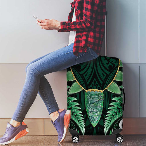 Aotearoa Pounamu Niho Luggage Cover Silver Fern Mix Maori Pattern - Green