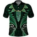 Aotearoa Pounamu Niho Polo Shirt Silver Fern Mix Maori Pattern - Green