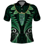 Aotearoa Pounamu Niho Polo Shirt Silver Fern Mix Maori Pattern - Green