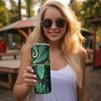 Aotearoa Pounamu Niho Skinny Tumbler Silver Fern Mix Maori Pattern - Green