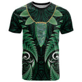 Aotearoa Pounamu Niho T Shirt Silver Fern Mix Maori Pattern - Green
