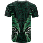 Aotearoa Pounamu Niho T Shirt Silver Fern Mix Maori Pattern - Green