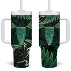 Aotearoa Pounamu Niho Tumbler With Handle Silver Fern Mix Maori Pattern - Green