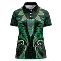 Aotearoa Pounamu Niho Women Polo Shirt Silver Fern Mix Maori Pattern - Green