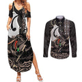 Aotearoa Hei Matau Couples Matching Summer Maxi Dress and Long Sleeve Button Shirt Haka Kiwi Mix Maori Mangopare