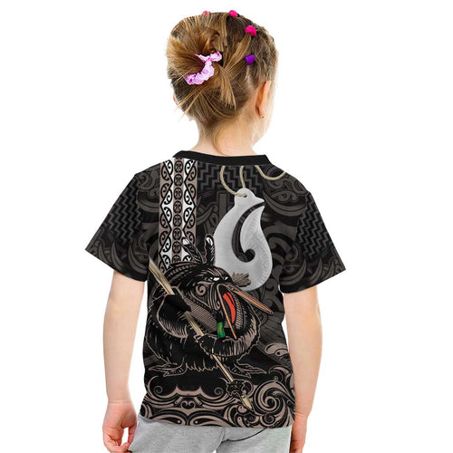 Aotearoa Hei Matau Kid T Shirt Haka Kiwi Mix Maori Mangopare