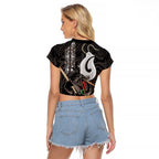 Aotearoa Hei Matau Raglan Cropped T Shirt Haka Kiwi Mix Maori Mangopare