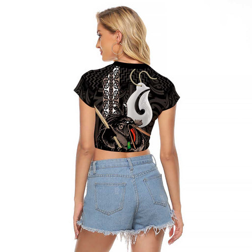 Aotearoa Hei Matau Raglan Cropped T Shirt Haka Kiwi Mix Maori Mangopare