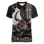 Aotearoa Hei Matau Women V-Neck T-Shirt Haka Kiwi Mix Maori Mangopare