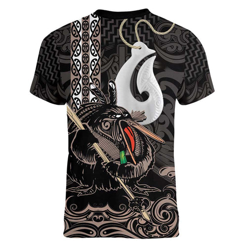 Aotearoa Hei Matau Women V-Neck T-Shirt Haka Kiwi Mix Maori Mangopare