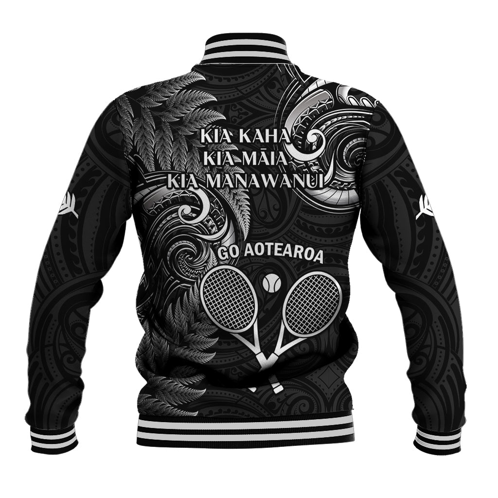 New Zealand Tiki Tennis Baseball Jacket 2024 Aotearoa Tenehi Maori Silver Fern - Black