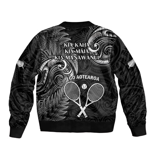 New Zealand Tiki Tennis Bomber Jacket 2024 Aotearoa Tenehi Maori Silver Fern - Black