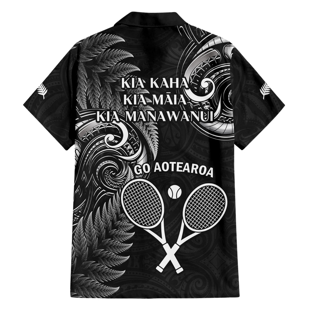 New Zealand Tiki Tennis Hawaiian Shirt 2024 Aotearoa Tenehi Maori Silver Fern - Black