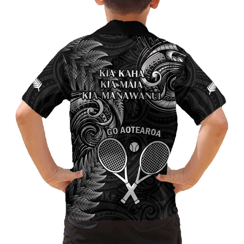 New Zealand Tiki Tennis Hawaiian Shirt 2024 Aotearoa Tenehi Maori Silver Fern - Black