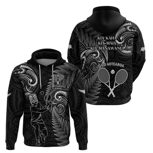 New Zealand Tiki Tennis Hoodie 2024 Aotearoa Tenehi Maori Silver Fern - Black