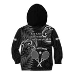 New Zealand Tiki Tennis Kid Hoodie 2024 Aotearoa Tenehi Maori Silver Fern - Black