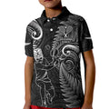 New Zealand Tiki Tennis Kid Polo Shirt 2024 Aotearoa Tenehi Maori Silver Fern - Black