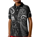 New Zealand Tiki Tennis Kid Polo Shirt 2024 Aotearoa Tenehi Maori Silver Fern - Black