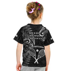 New Zealand Tiki Tennis Kid T Shirt 2024 Aotearoa Tenehi Maori Silver Fern - Black