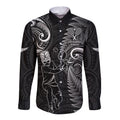 New Zealand Tiki Tennis Long Sleeve Button Shirt 2024 Aotearoa Tenehi Maori Silver Fern - Black
