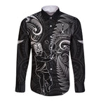 New Zealand Tiki Tennis Long Sleeve Button Shirt 2024 Aotearoa Tenehi Maori Silver Fern - Black