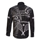 New Zealand Tiki Tennis Long Sleeve Button Shirt 2024 Aotearoa Tenehi Maori Silver Fern - Black