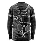 New Zealand Tiki Tennis Long Sleeve Shirt 2024 Aotearoa Tenehi Maori Silver Fern - Black