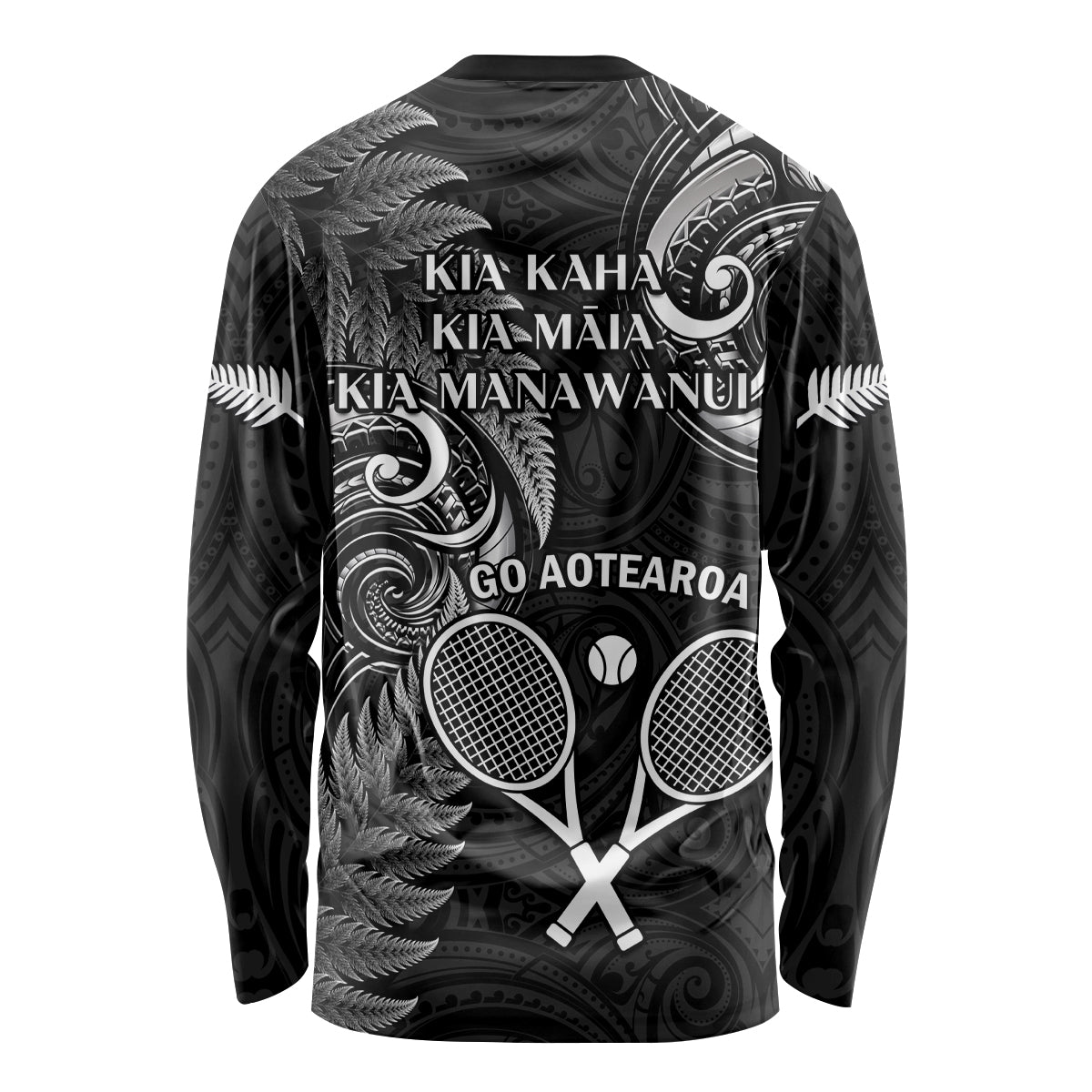 New Zealand Tiki Tennis Long Sleeve Shirt 2024 Aotearoa Tenehi Maori Silver Fern - Black