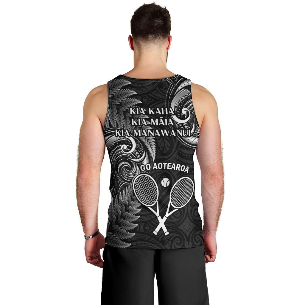 New Zealand Tiki Tennis Men Tank Top 2024 Aotearoa Tenehi Maori Silver Fern - Black