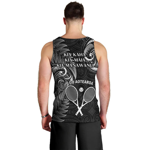 New Zealand Tiki Tennis Men Tank Top 2024 Aotearoa Tenehi Maori Silver Fern - Black