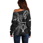 New Zealand Tiki Tennis Off Shoulder Sweater 2024 Aotearoa Tenehi Maori Silver Fern - Black